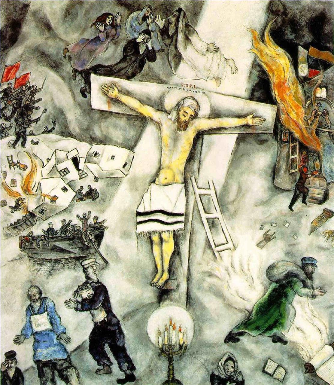 Crucifixion blanche contemporaine de Marc Chagall Peintures à l'huile